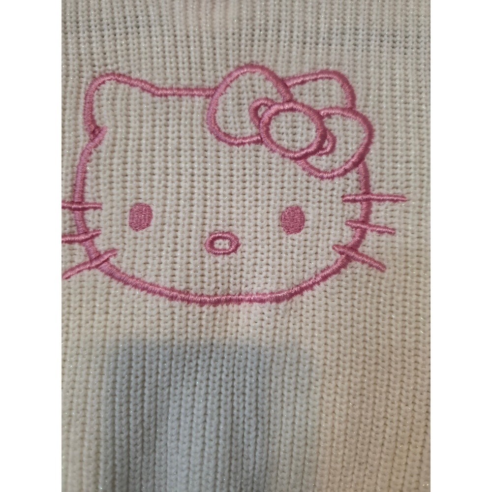 Sanrio Hello Kitty Cream Shimmer Knit Sweater Pink Embroidered Girls Size 7/8